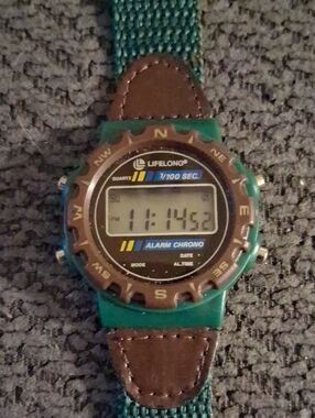 Teal Digital Alarm Chrono Watch with Brown Accents